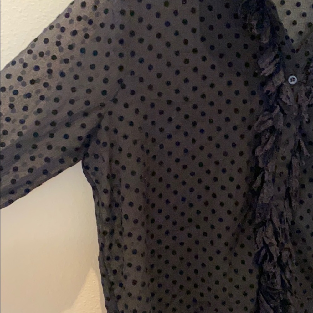 Zara Basic Black Polka Dot Blouse Long Sleeve Top - image 3